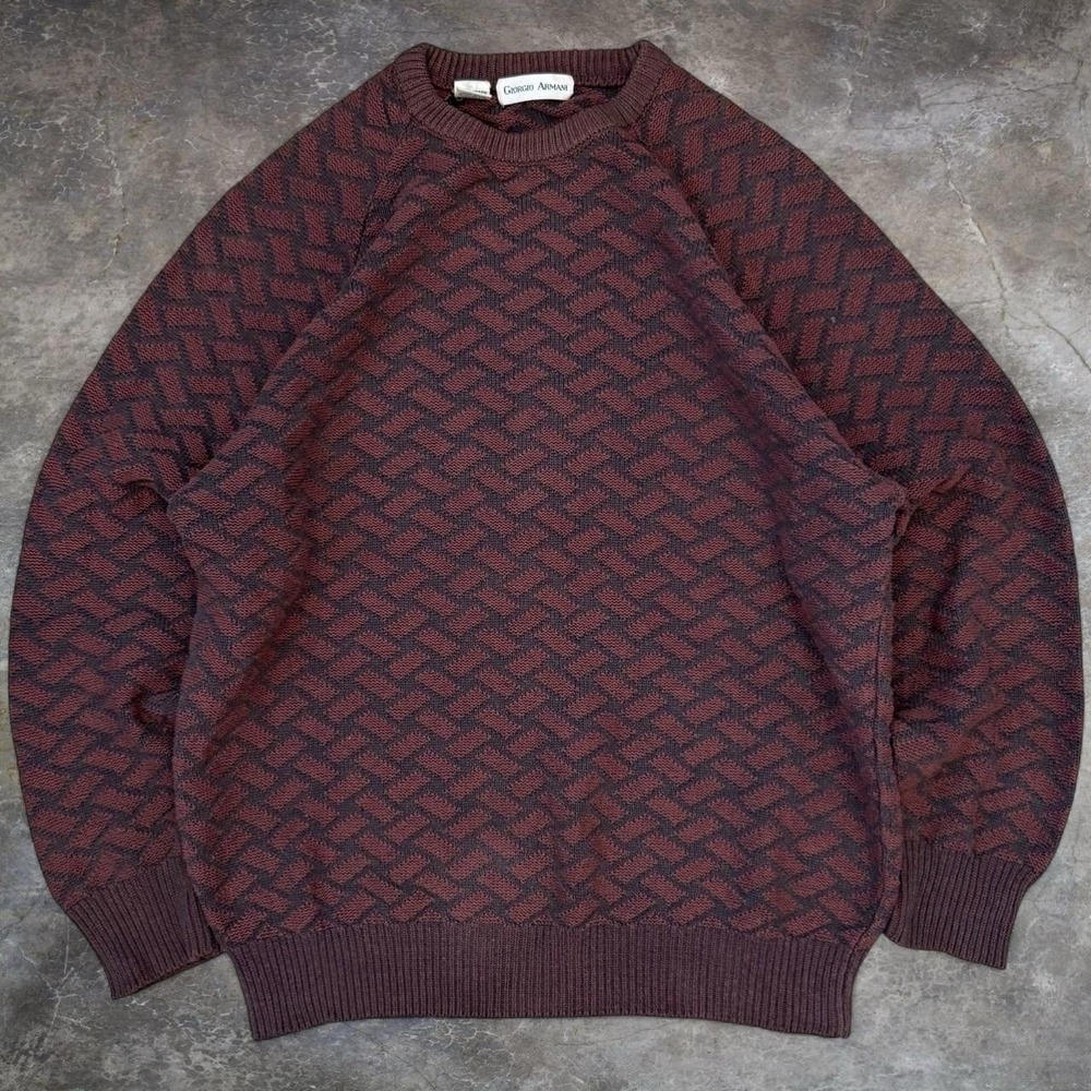 Vintage Giorgio Armani Burgundy Cotton Knit Sweatshirt Adult Size Small 80s 90s